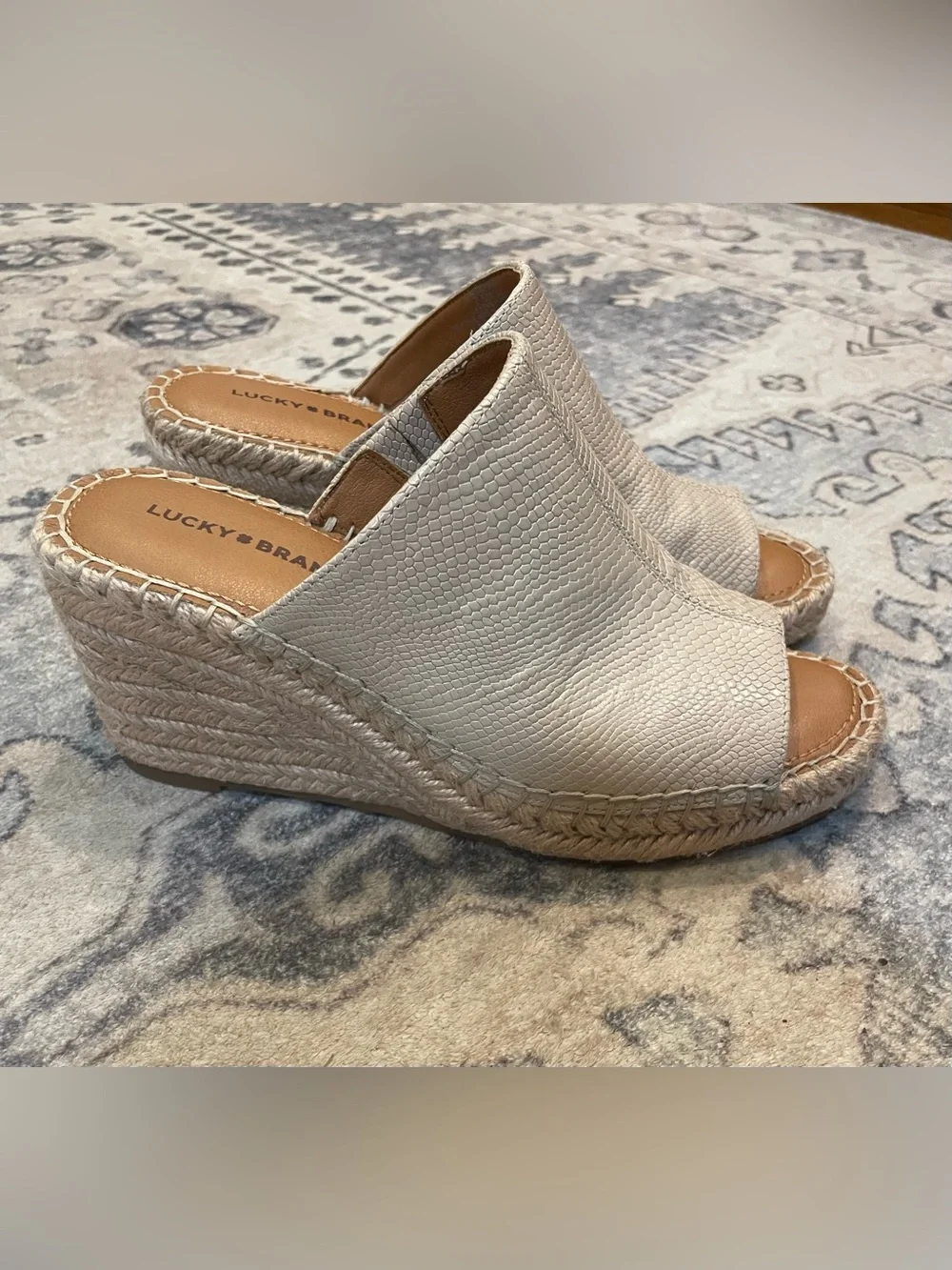 Lucky Brand Cream Textured Espadrille Wedge Mules
